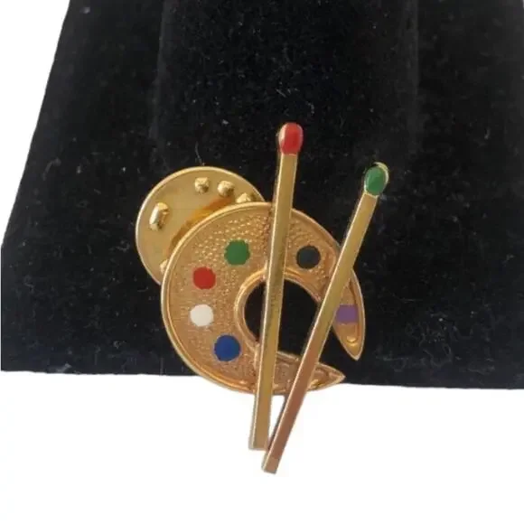 Vintage Artist's Palette Brush Paints Gold Tone Pin/Brooch - Picture 5 of 8